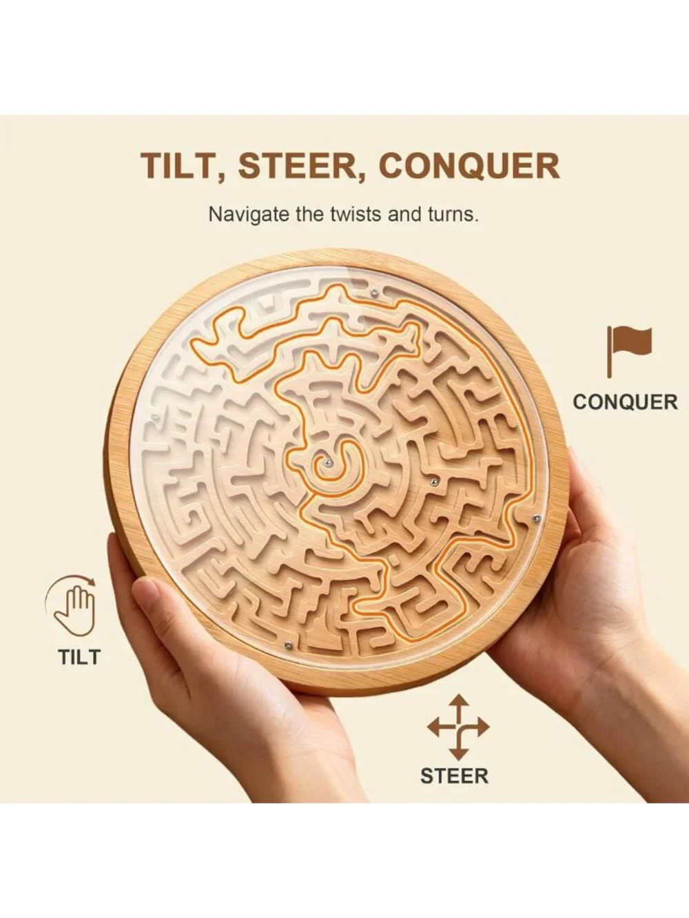 Wooden Labyrinth Maze Game - Bamboo Brain Teaser Puzzle for Kids & Adults